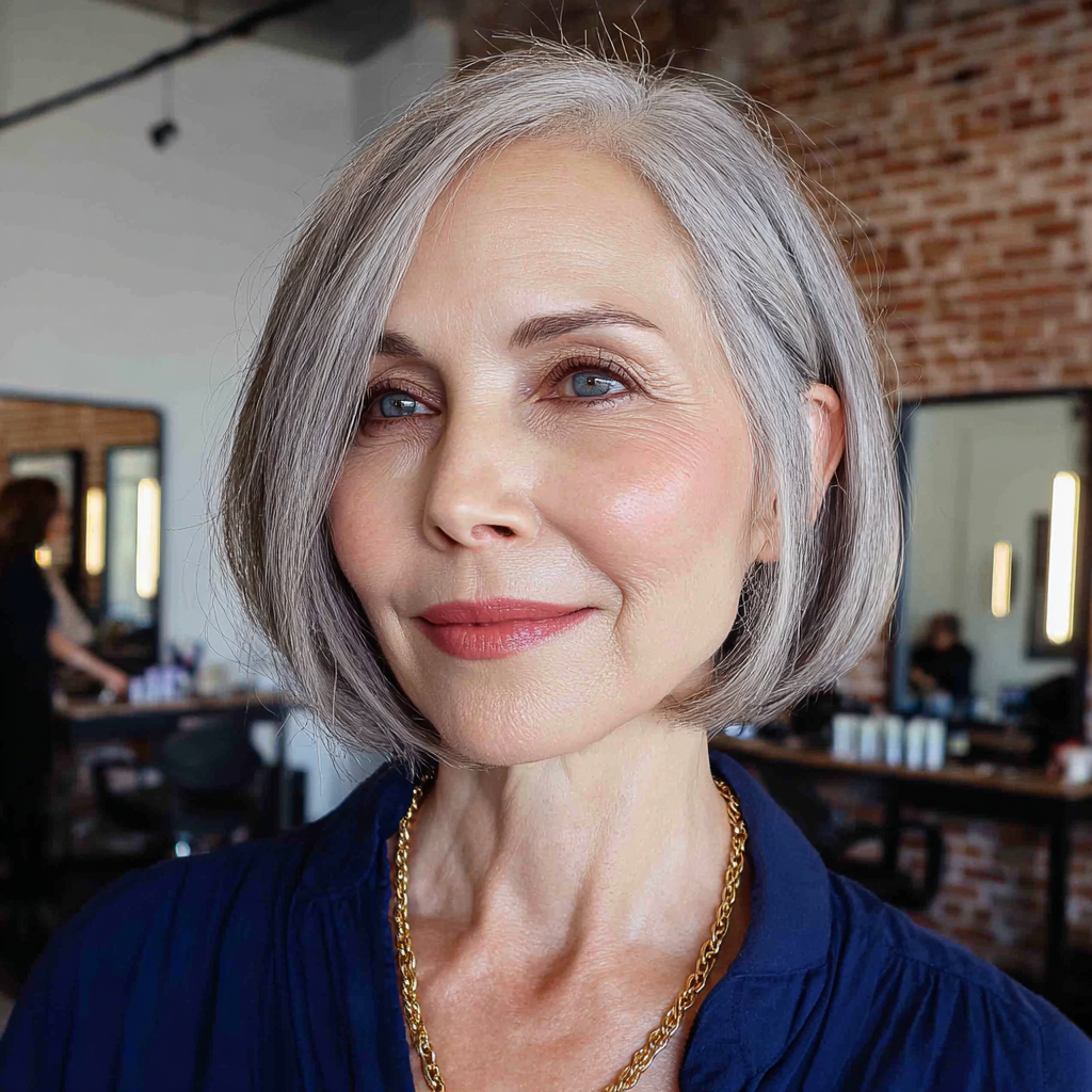 Modern One-Length Silver Bob with Subtle Shine