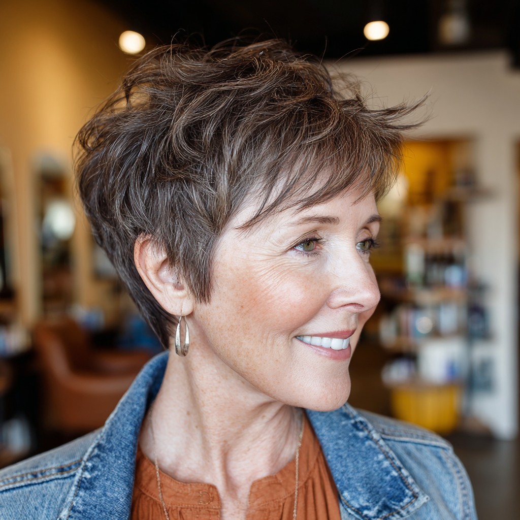 Modern Textured Brunette Pixie with Effortless Volume