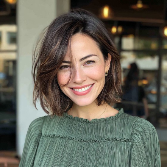 Modern Textured Midi Bob with Soft Waves