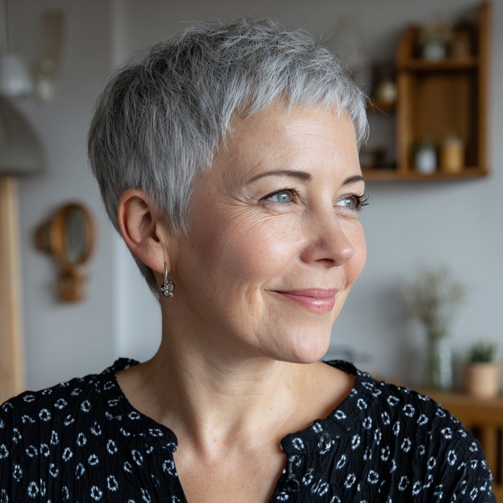 Modern Textured Short Silver Pixie Cut