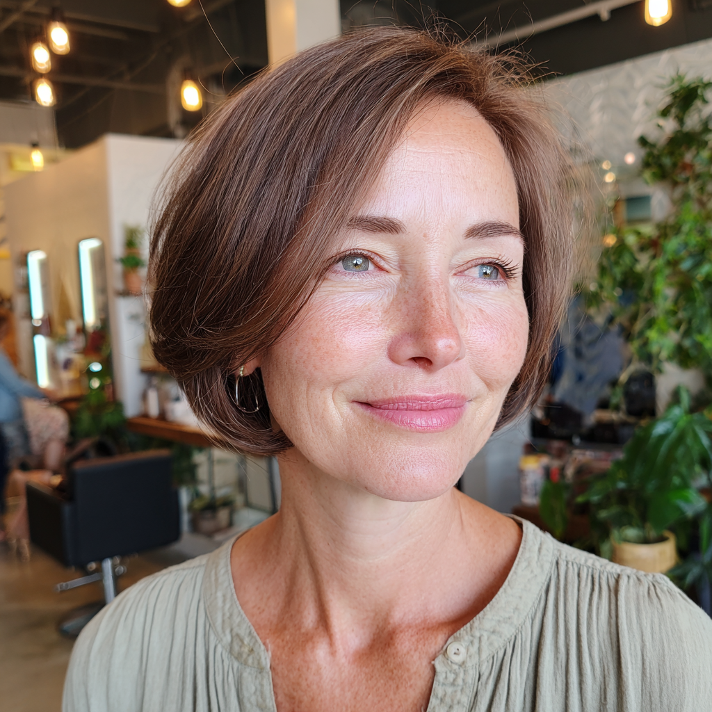 sleek one length chocolate brown bob with subtle movement