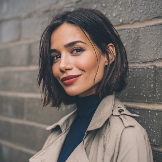 Sleek Textured Midi Bob with Subtle Movement