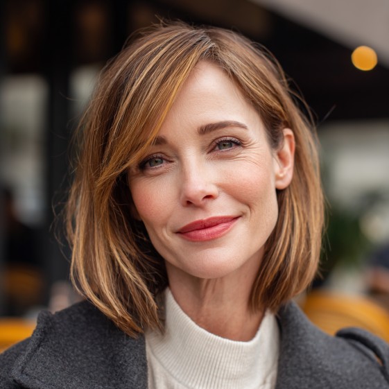 Soft Layered Midi Bob with Subtle Caramel Highlights