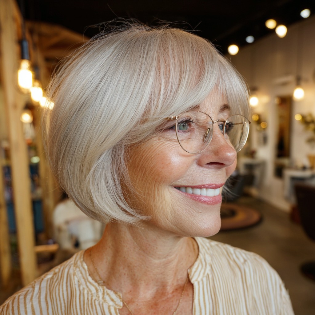 Soft Textured Silver Bob with Subtle Bangs
