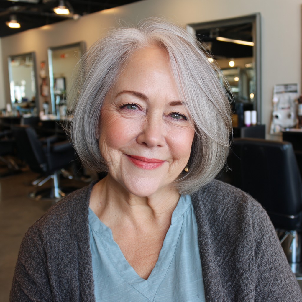 Softly Curled Silver Bob with Textured Ends