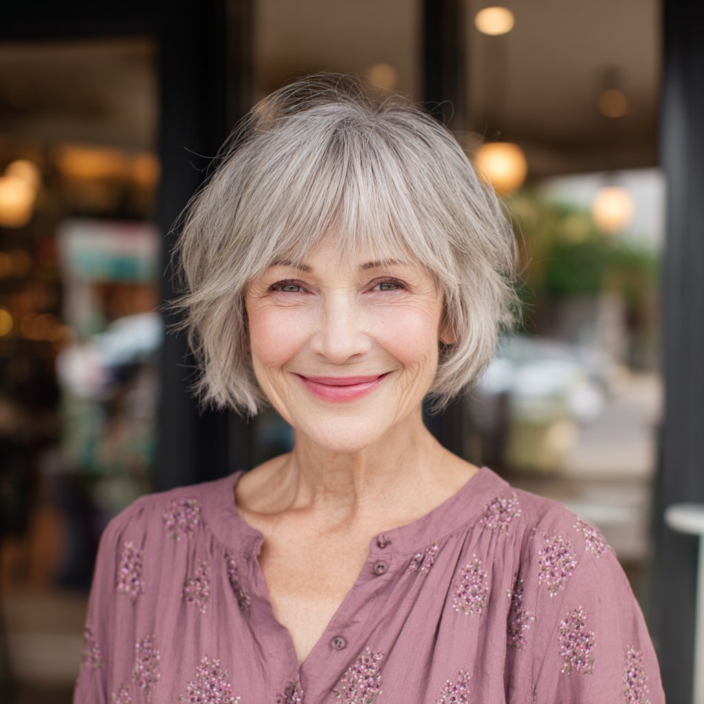 Softly Layered Gray Bob with Gentle Movement