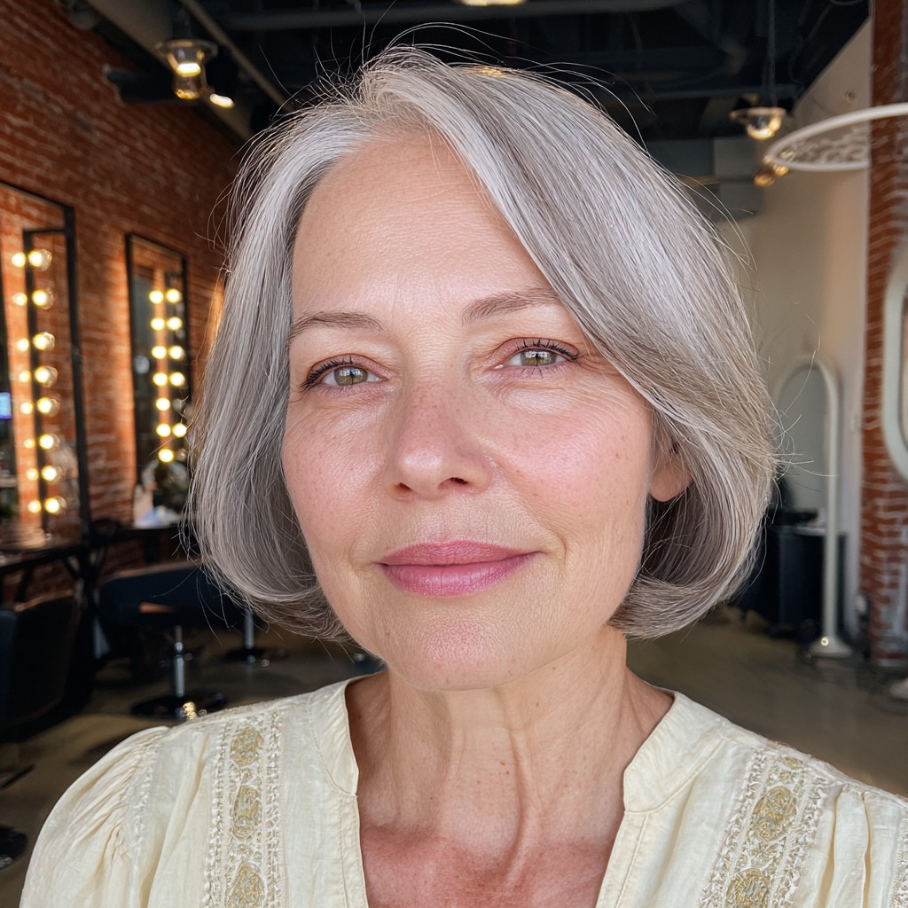 Softly Layered Silver Bob with Subtle Movement