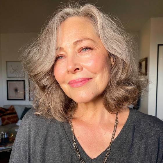 Softly Textured Mid-Length Waves with Light Brown Highlights