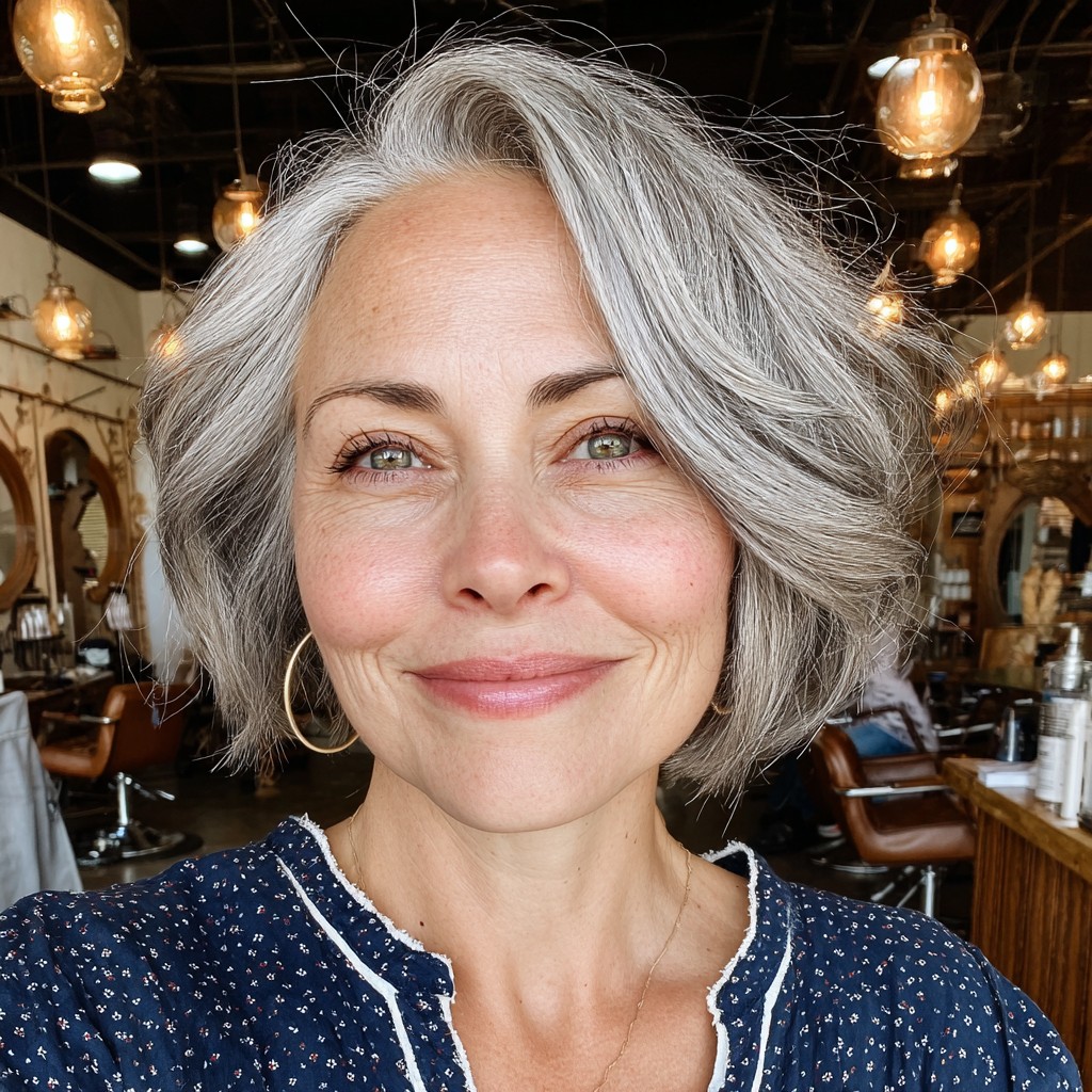 Softly Textured Silver Bob with Subtle Volume