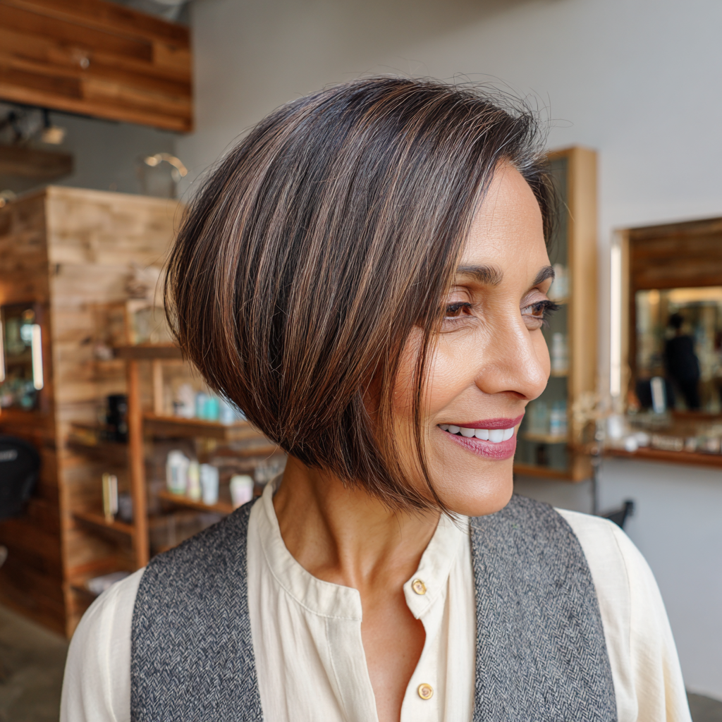 Stylish Angle Bob with Subtle Highlights