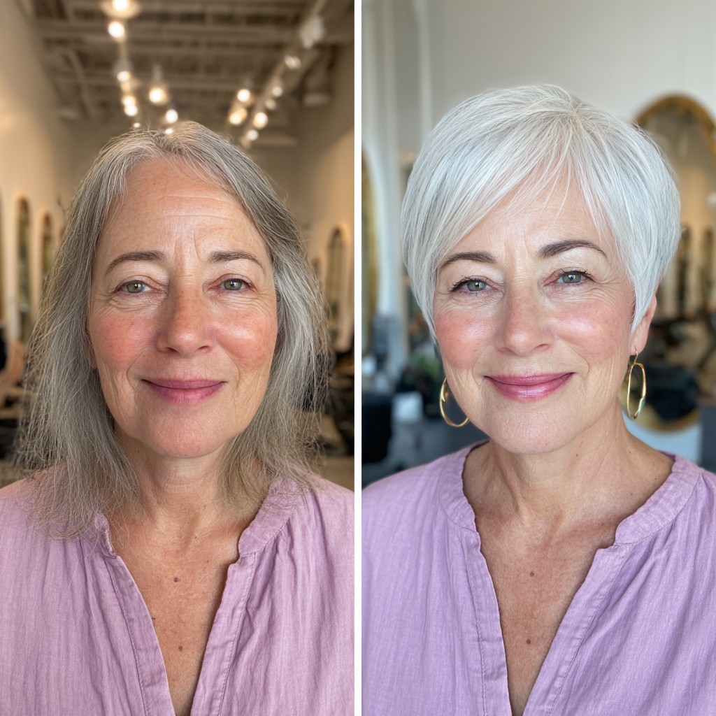 Stylish Short Silver Pixie with Soft Textured Layers