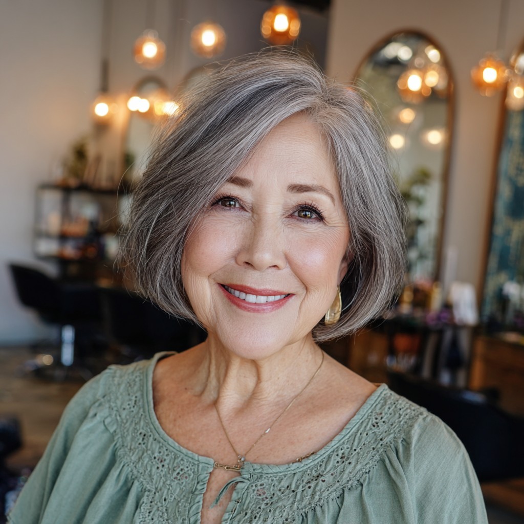 Stylish Softly Layered Gray Bob