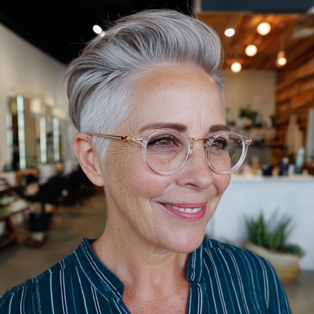 Stylish Textured Silver Pompadour Cut