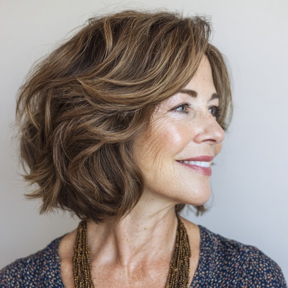 Textured A-Line Bob with Light Brown Highlights