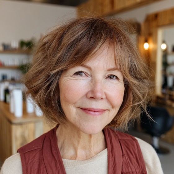 Textured Bob with Light Brown Highlights and Soft Layers