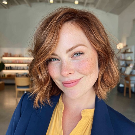 Textured Copper Midi Bob with Soft Waves