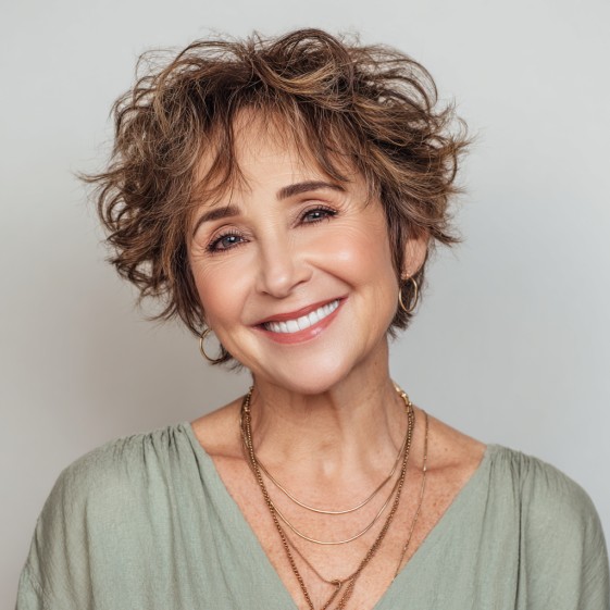 Textured Curly Crop with Light Brown Highlights