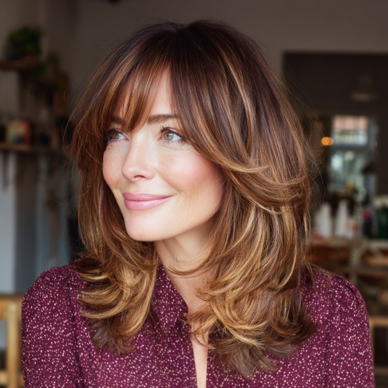 Textured Long Layered Cut with Soft Bangs