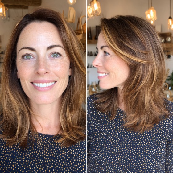 Textured Mid-Length Flipped Layers for Fine Hair