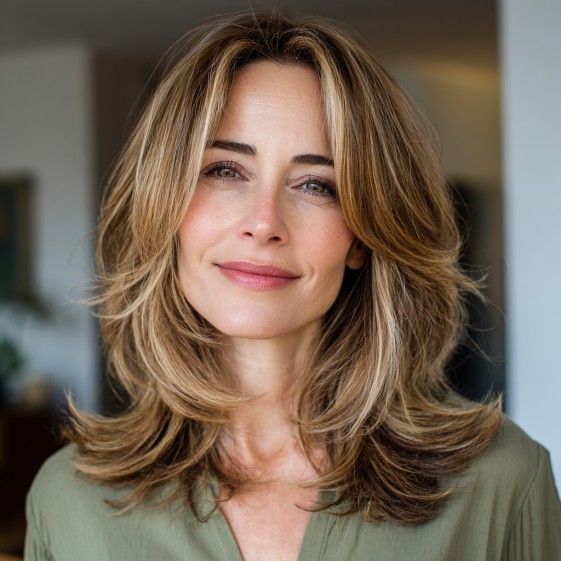 Textured Mid-Length Flipped Layers with Soft Highlights