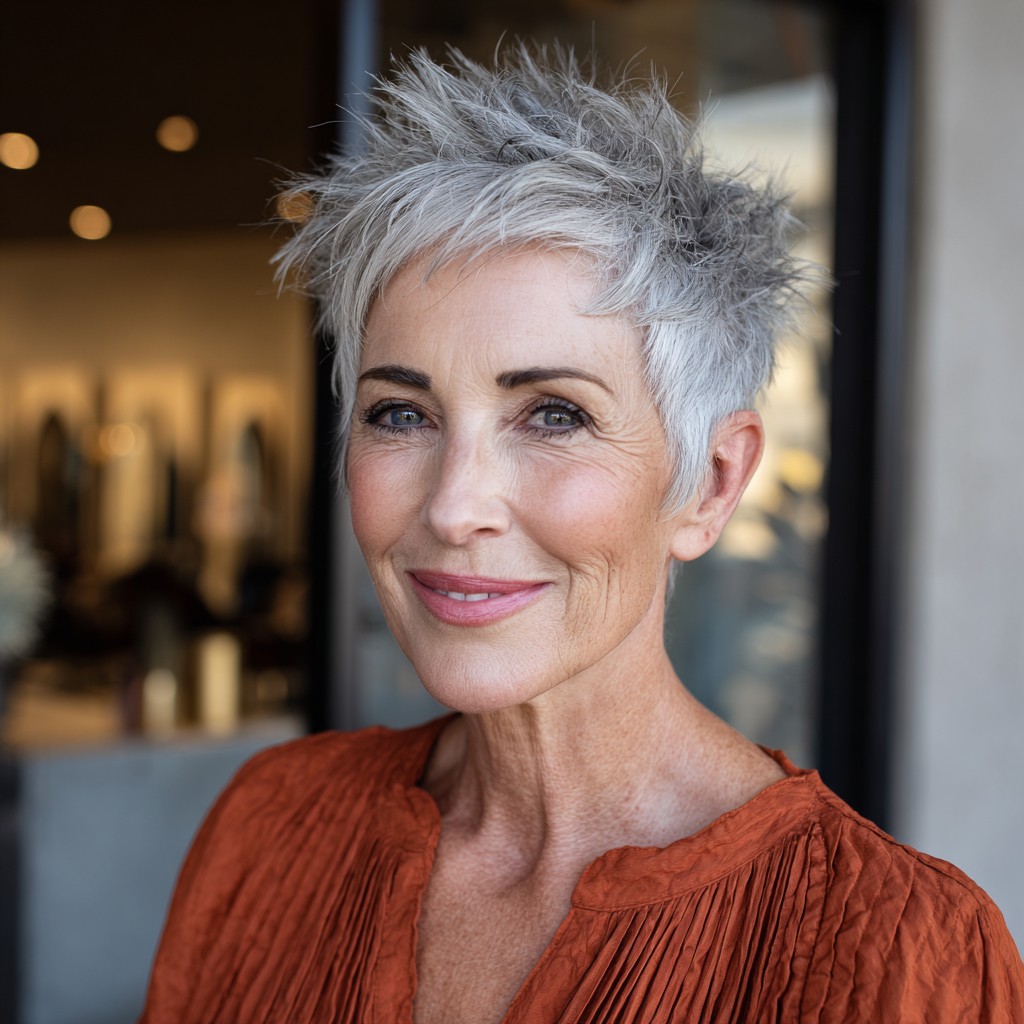 Textured Platinum Spiky Pixie Cut