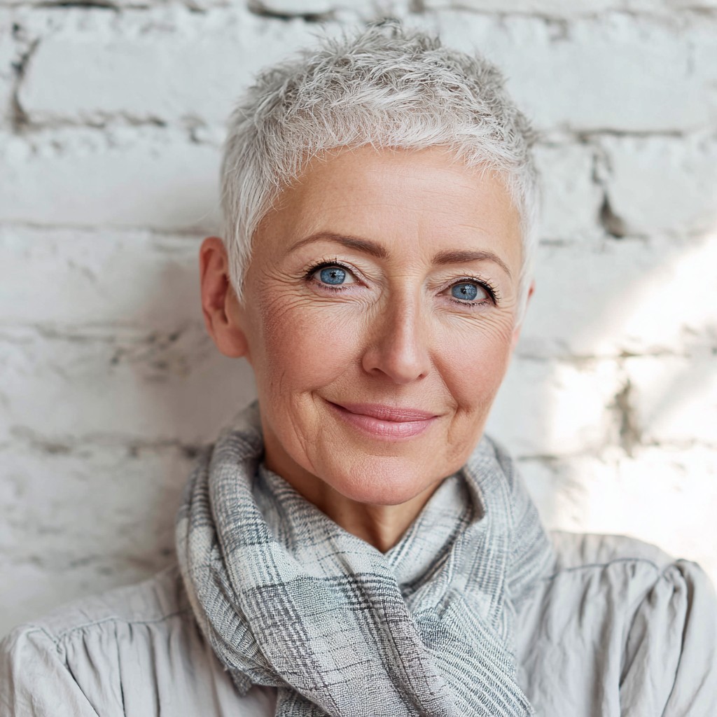 Textured Short Silver Pixie Cut with Soft Layers