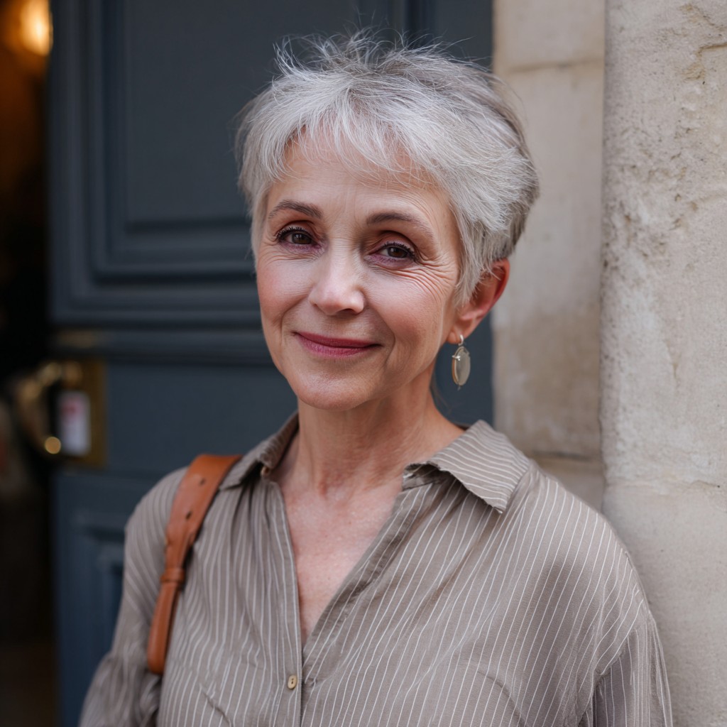 Textured Short Silver Pixie with Soft Edges