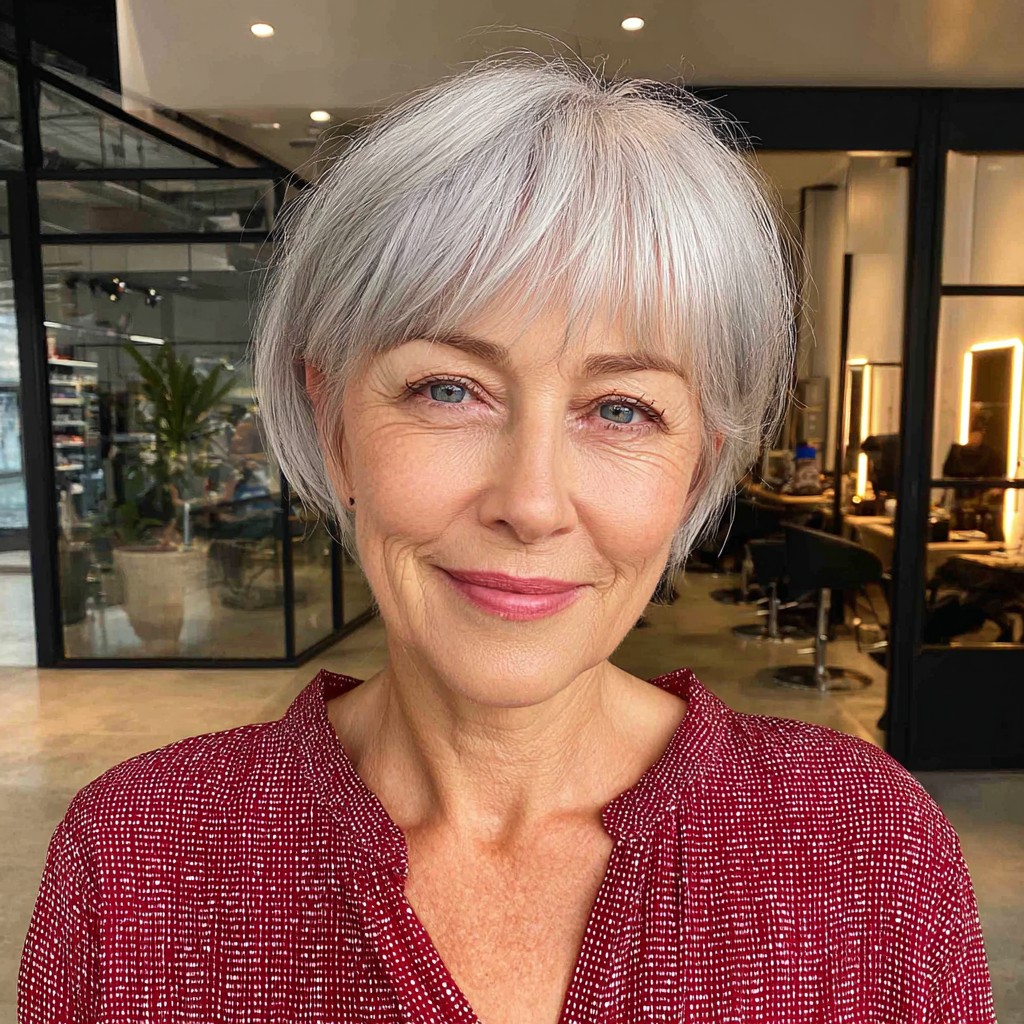 Textured Silver Bob with Soft Bangs