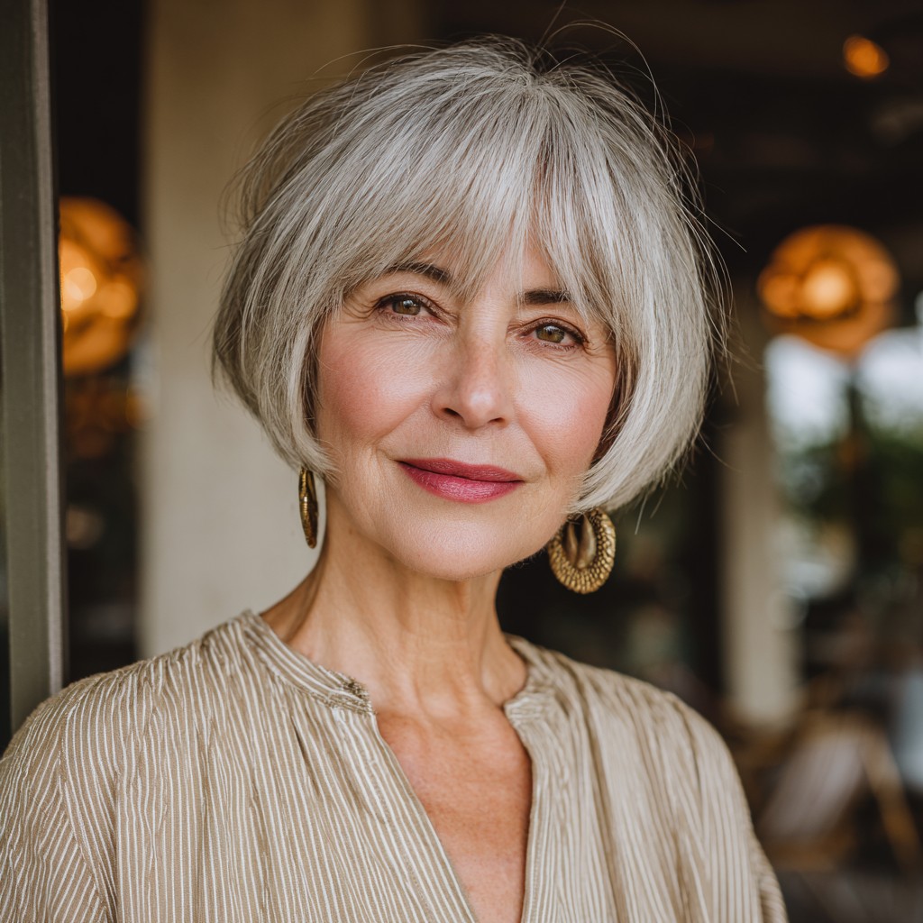 Textured Silver Bob with Wispy Bangs