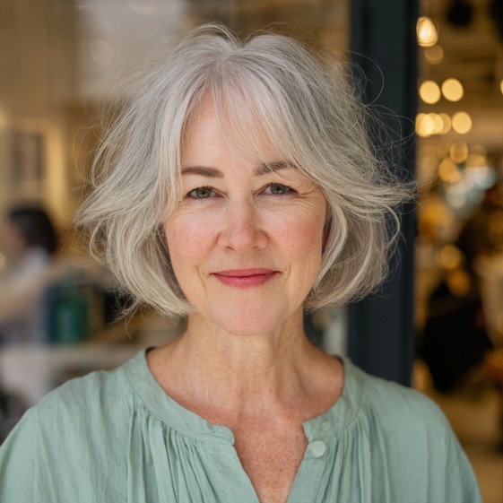 Textured Silver Bottleneck Bob with Soft Layers