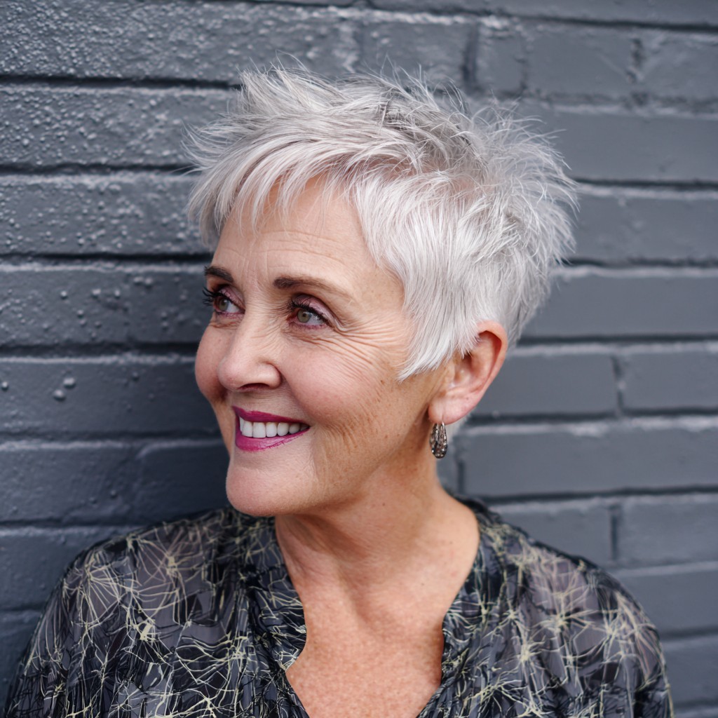 Textured Silver Pixie with Effortless Volume