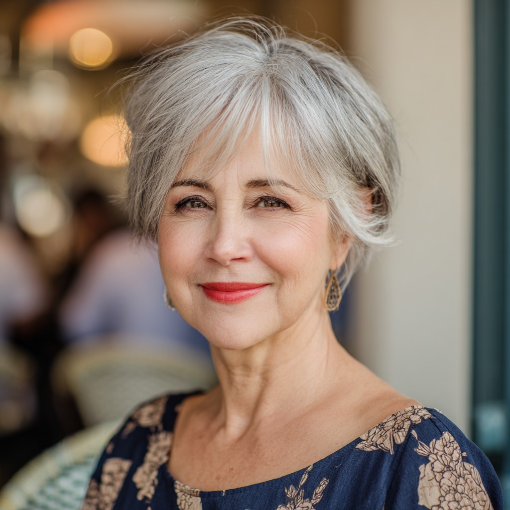 Textured Silver Pixie with Soft Bangs