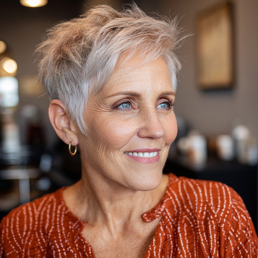 Textured Silver Pixie with Soft Layers