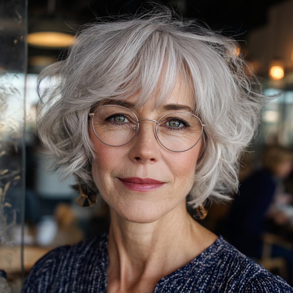 Textured Silver Shag Cut with Soft, Face-Framing Layers