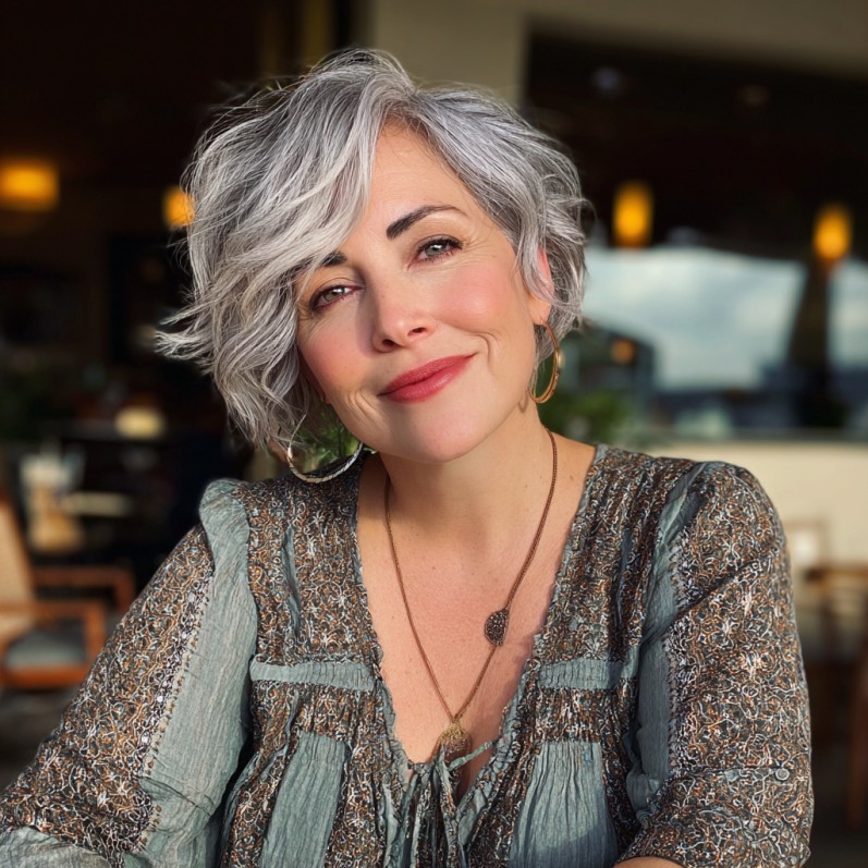 Textured Silver Shattered Bob with Soft Volume