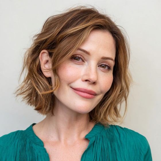 Textured Wavy Midi Bob with Subtle Face-Framing Layers