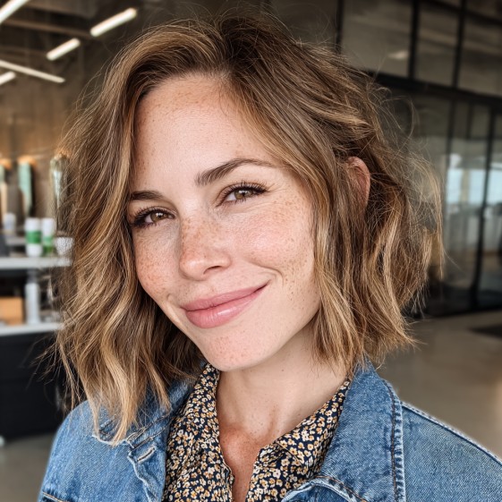 Textured Wavy Midi Bob with Subtle Layers