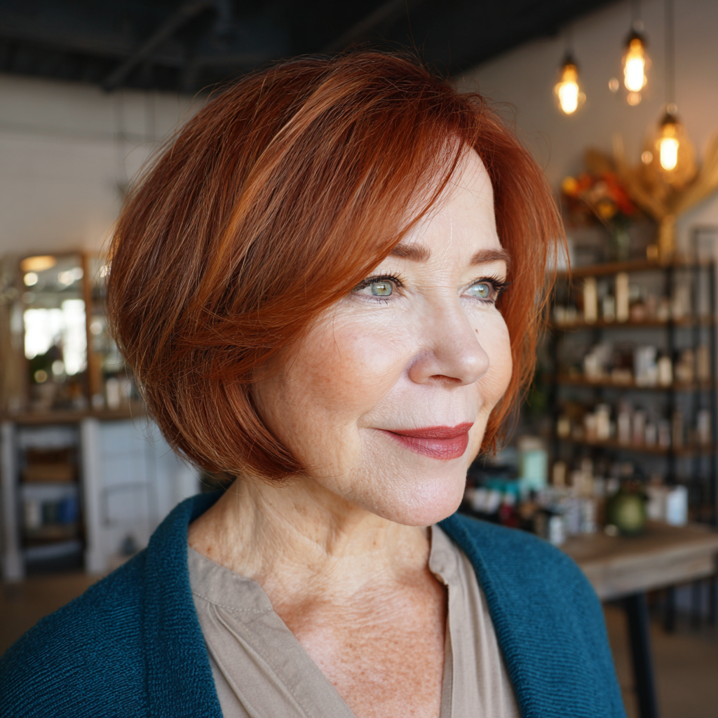 Vibrant Copper One-Length Bob with Soft Movement