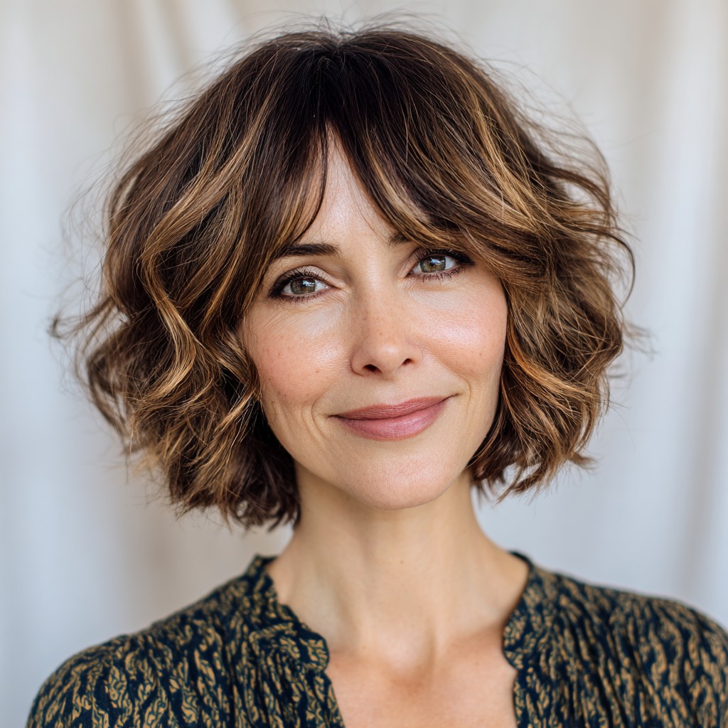 Textured Bob with Soft Caramel Highlights