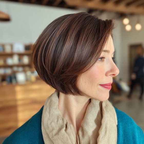 Chic Chocolate A-Line Bob with Subtle Highlights