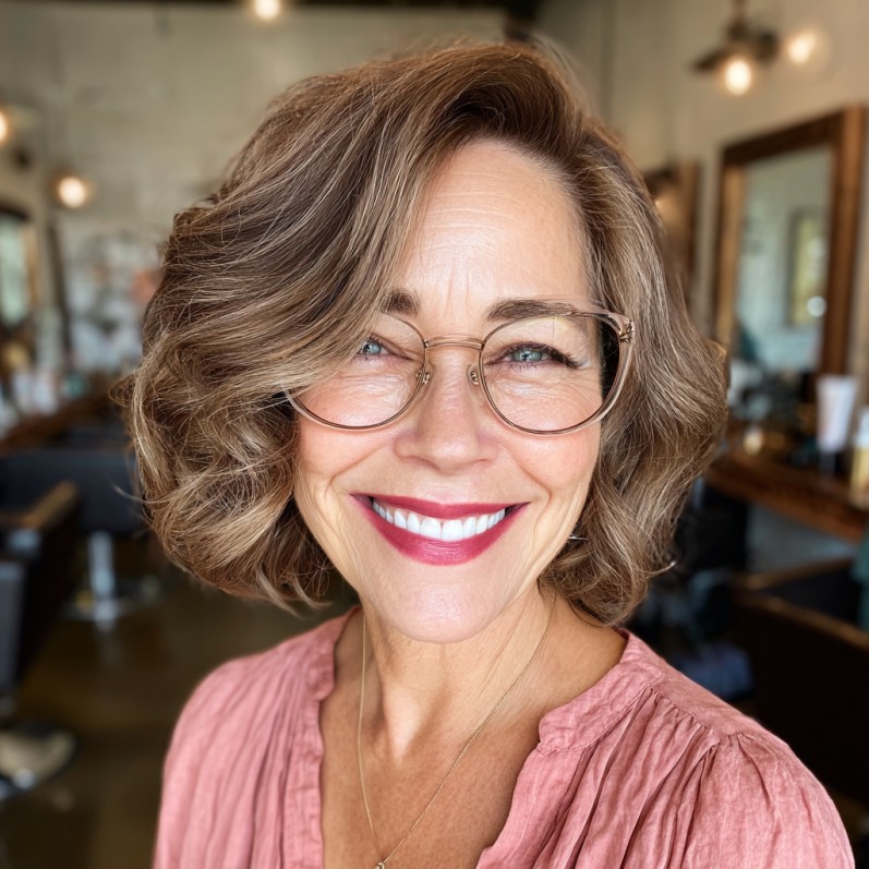 Chic Curly Balayage Bob with Subtle Highlights