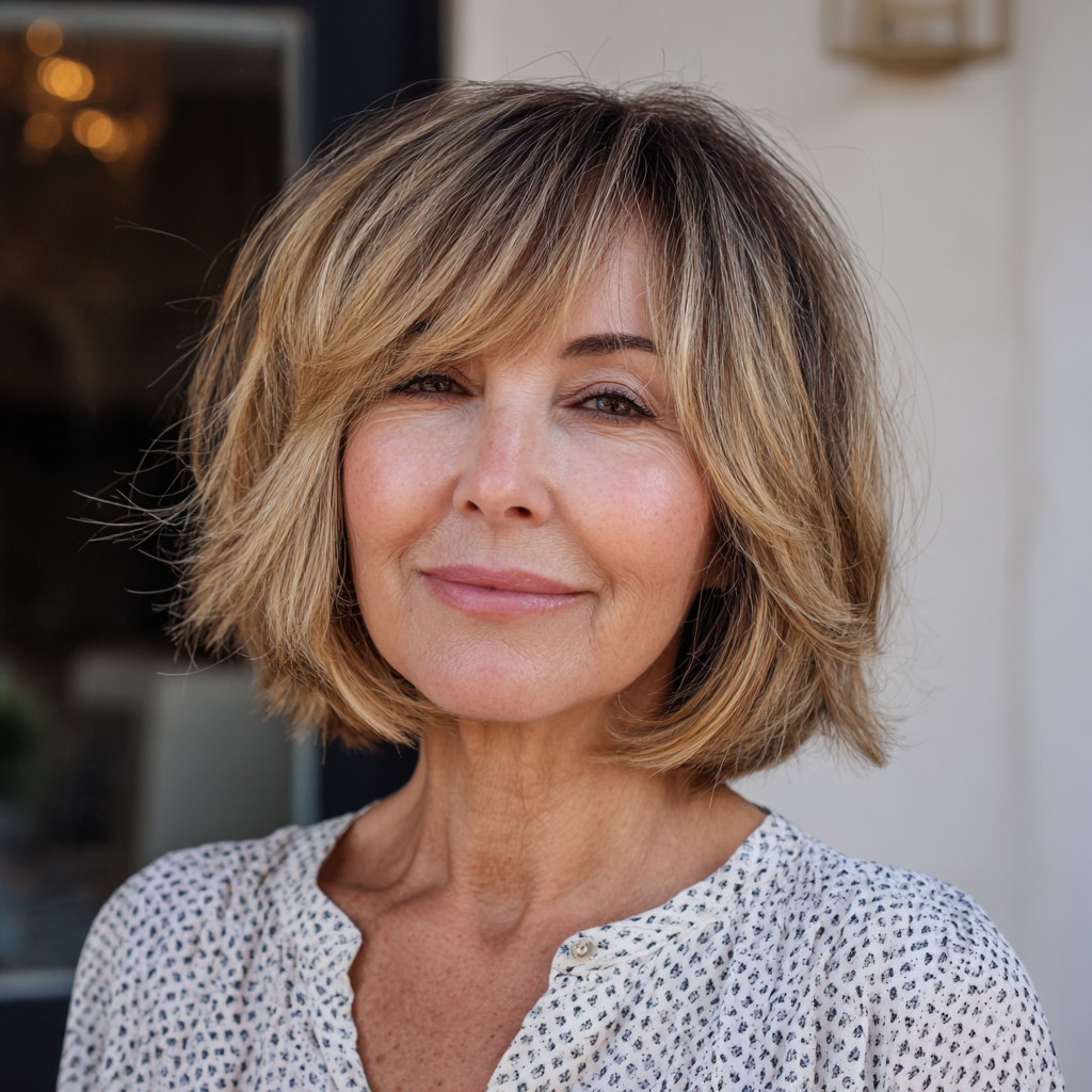 Chic Layered Bob with Soft Blonde Highlights