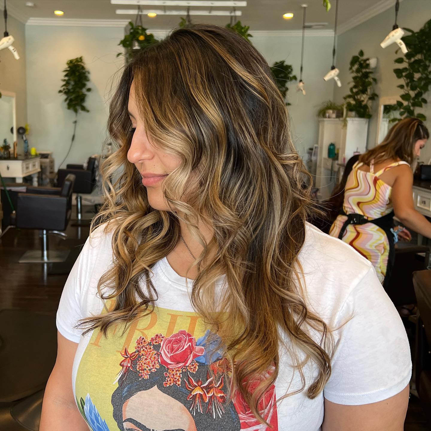 chic long layered waves with balayage highlights