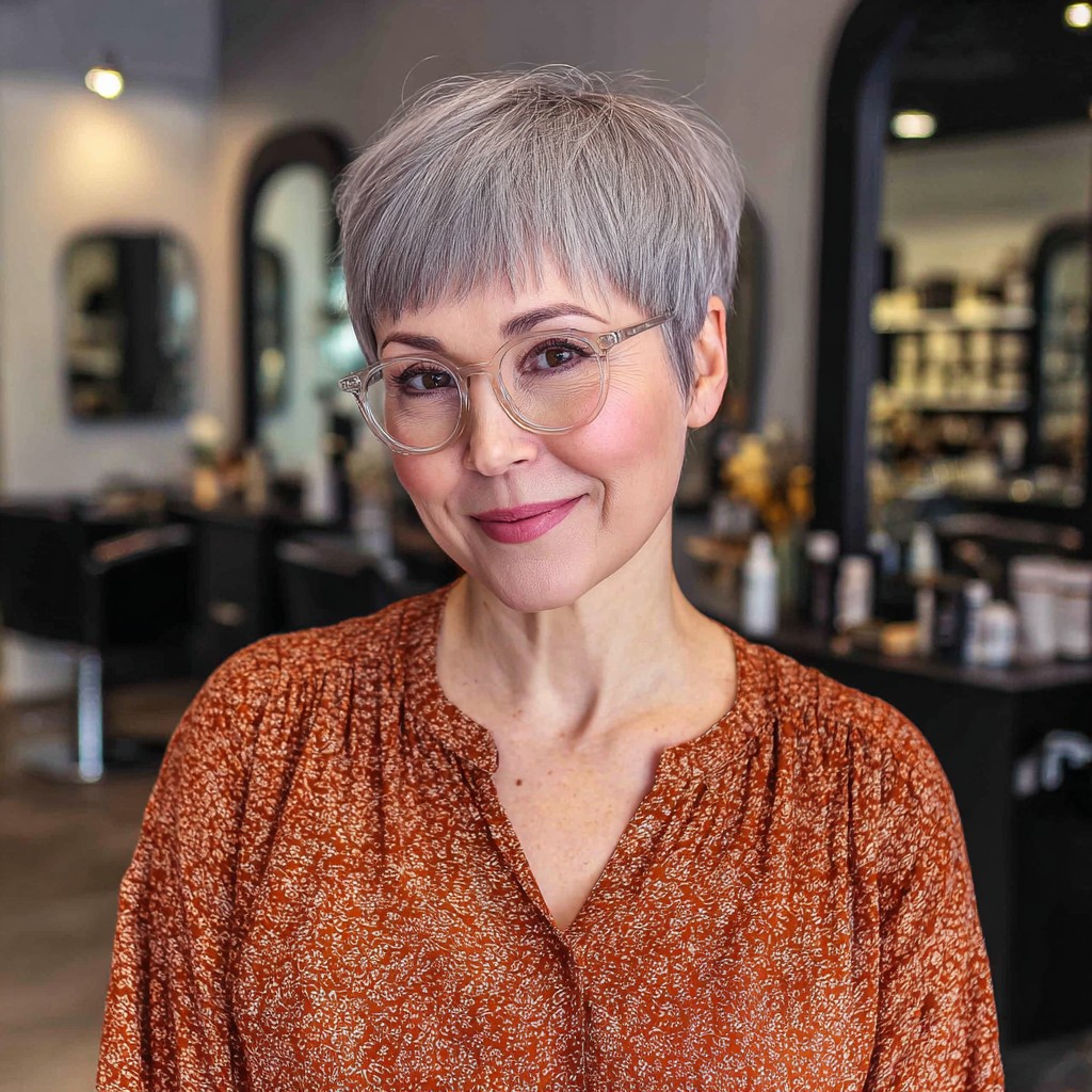 Chic Short Silver Pixie with Textured Layers