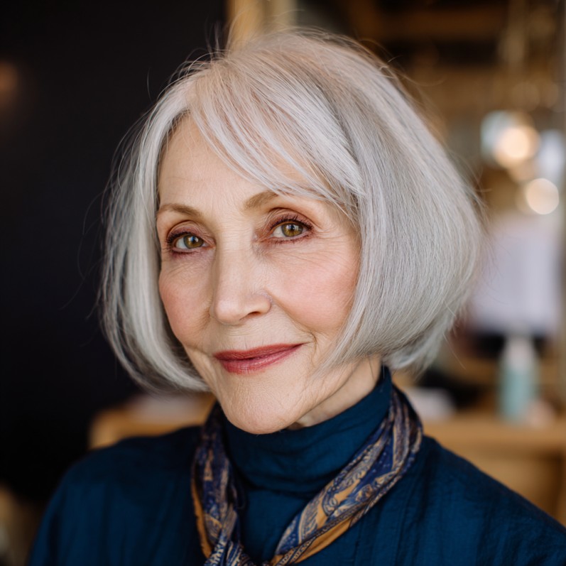 Chic Silver Draped Bob with Soft Front Layers