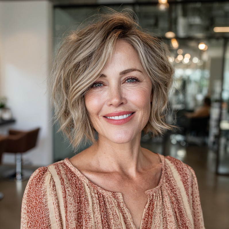 Chic Textured Balayage Bob with Soft Waves