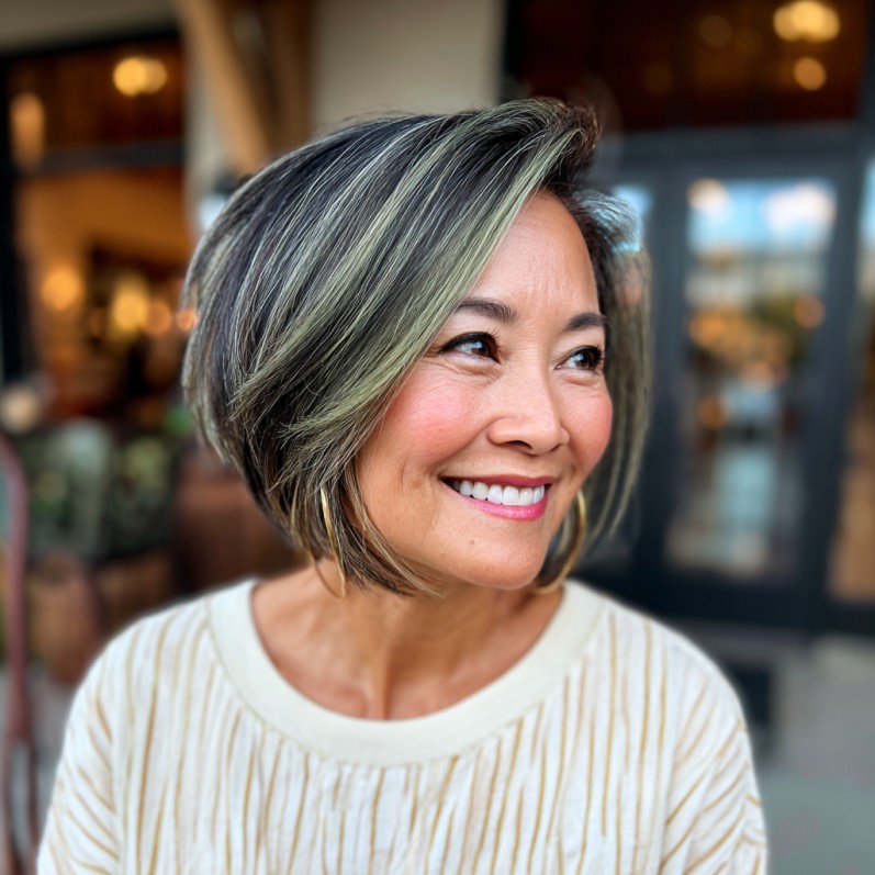 Chic Textured Balayage Bob with Subtle Green Undertones