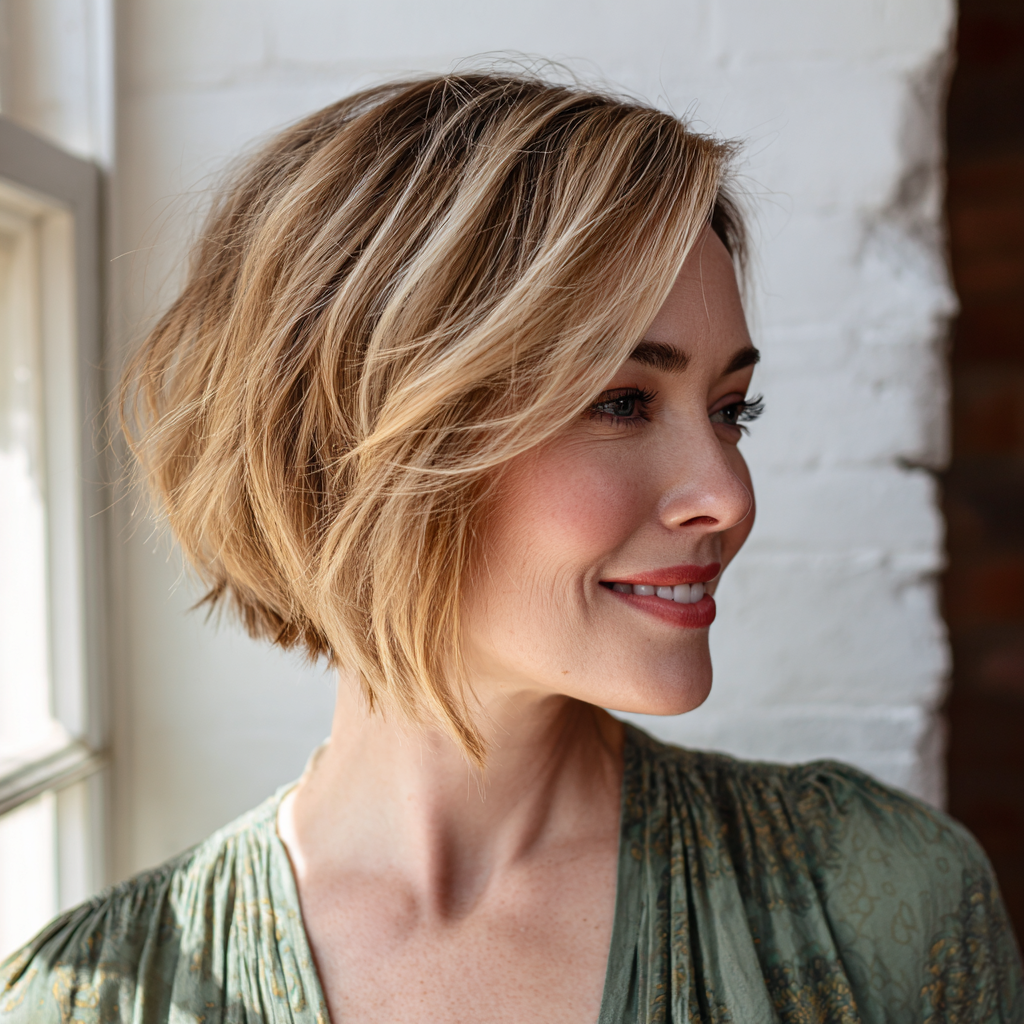 Chic Textured Blonde Angular Bob with Soft Layers
