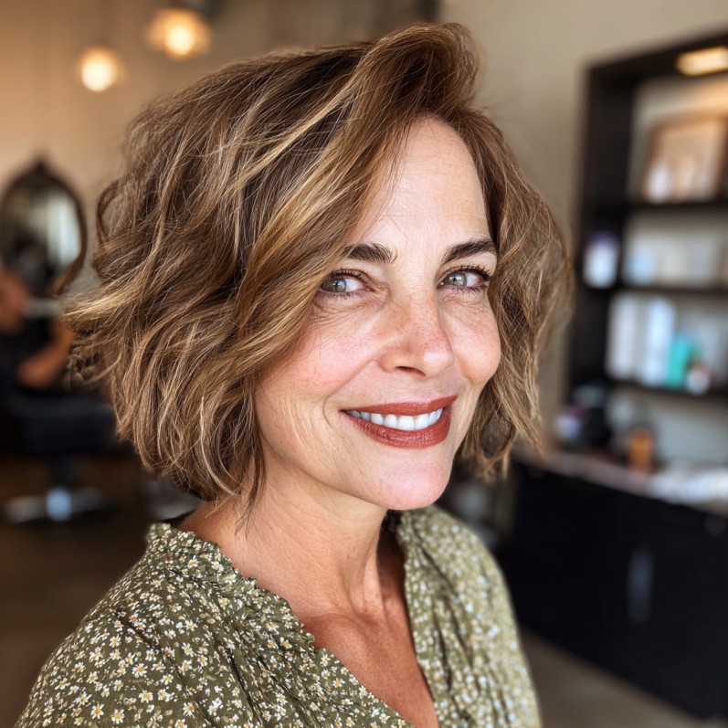Chic Textured Bob with Warm Caramel Balayage
