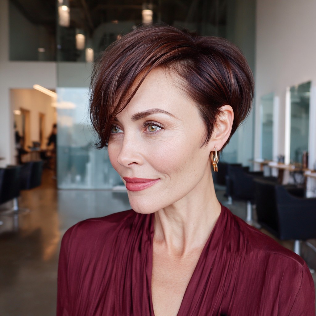 Chic Textured Short Pixie with Rich Brown Highlights